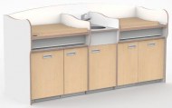 Commode 250 cm met spoelbak en mengkraan in vaste unit en dubbel werkblad 